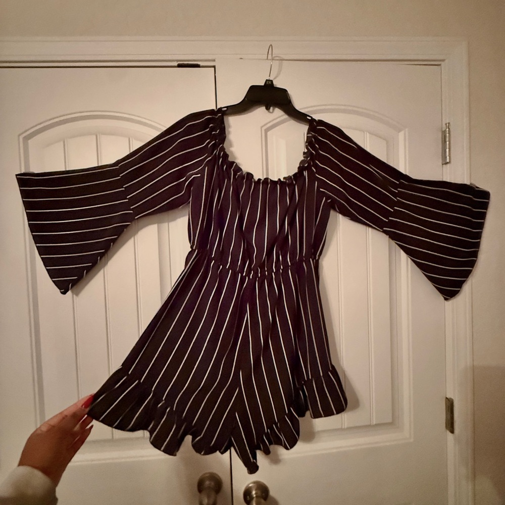 Black and White Striped Romper